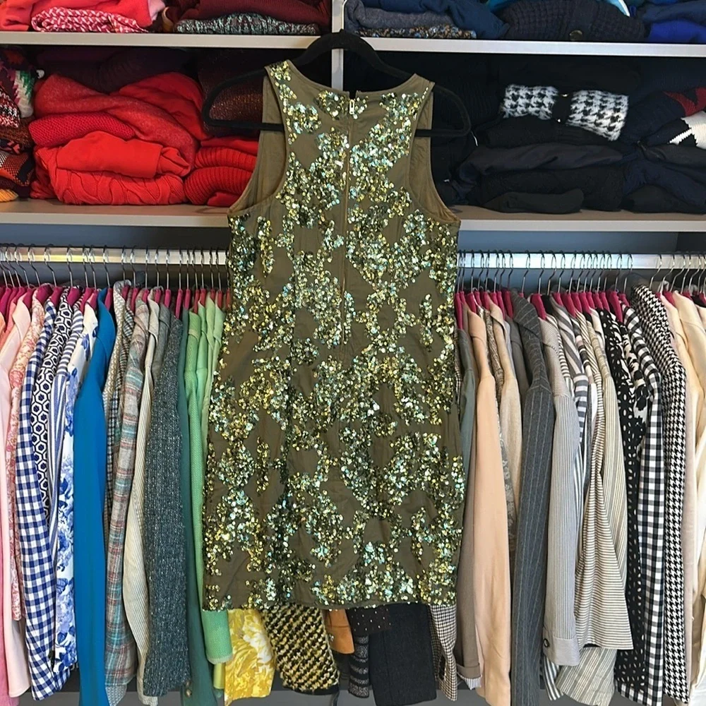 J Crew olive sequin sleeveless dress size 4